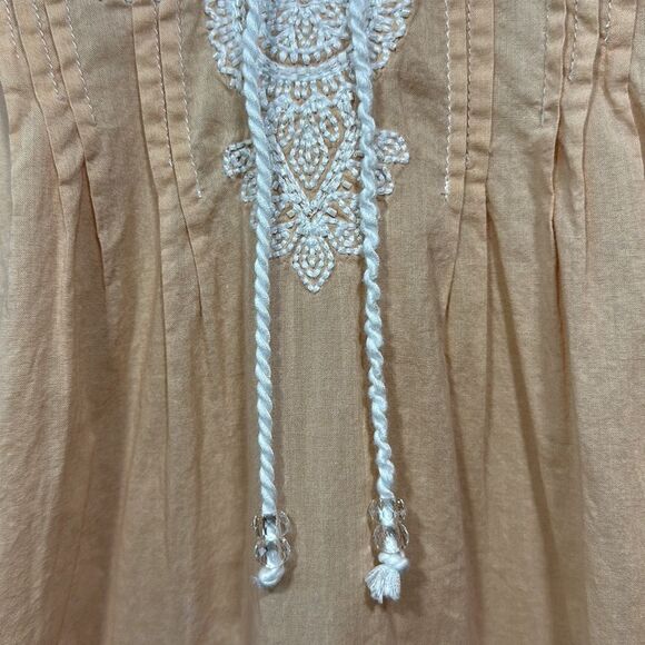 GOPI VAID Women’s Beaded & Embroidered Pleated Short Sleeve Top Tan Size Small - Picture 5 of 12